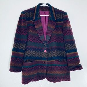 Cleo Petites Vintage Boho Southwestern Button Front Wool Blend Blazer Jacket 14